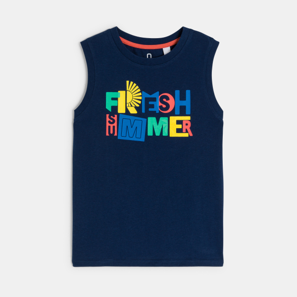 قميص داخلي أزرق داكن وعليه رسالة للأولاد